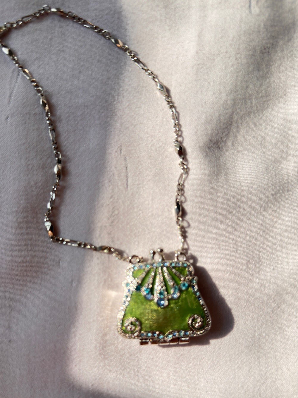 Green Enamel and Crystal Pendant Necklace - Women's Jewelry